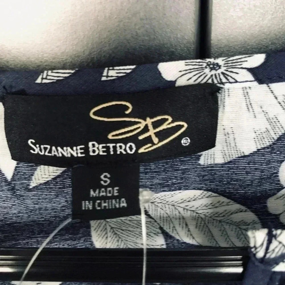 Suzanne Betro Floral V-Neck Flutter 3/4 Sleeve Navy Blue Blouse - S - Picture 8 of 10